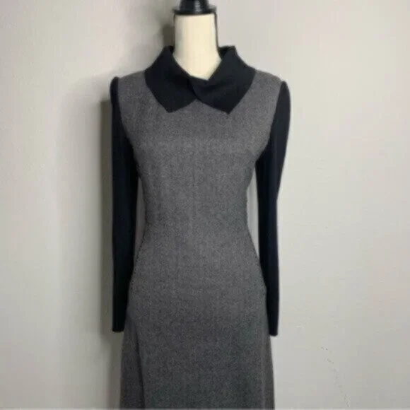 Vintage Tweed Wool Collared Knee Length Sheath Office Dress - Picture 9 of 11